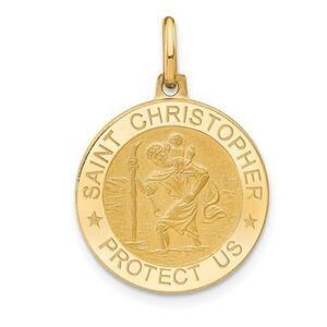 Leslie's 14k Polished and Satin Round St. Christopher Pendant
